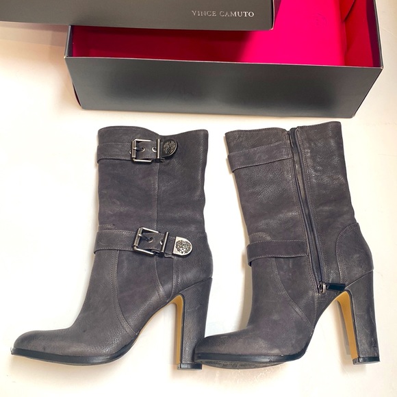 Vince Camuto New! Boots Callison Heeled Grey with Black Metal Buckles Davys Gray - Picture 3 of 16